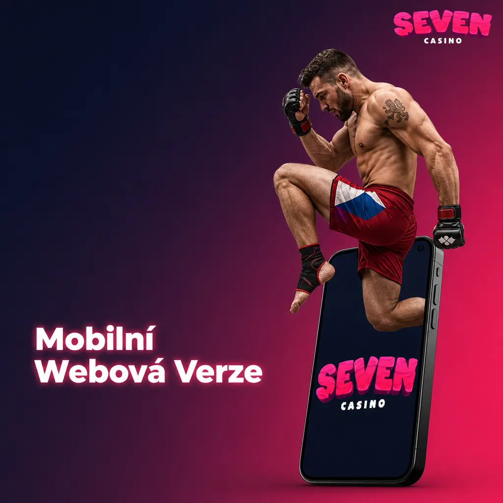 Responzivní mobilní webová verze Seven casino na obrazovce chytrého telefonu pro bezpečné sázení a hraní bez instalace.
